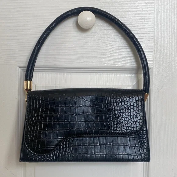 Black croc embossed shoulder bag - Picture 1 of 3